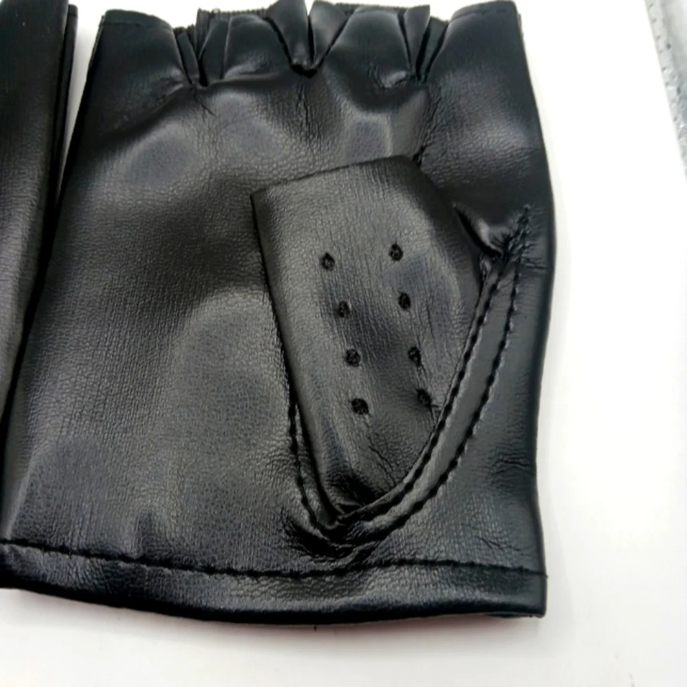 Black Faux Leather Studded Fingerless Gloves Unisex -New